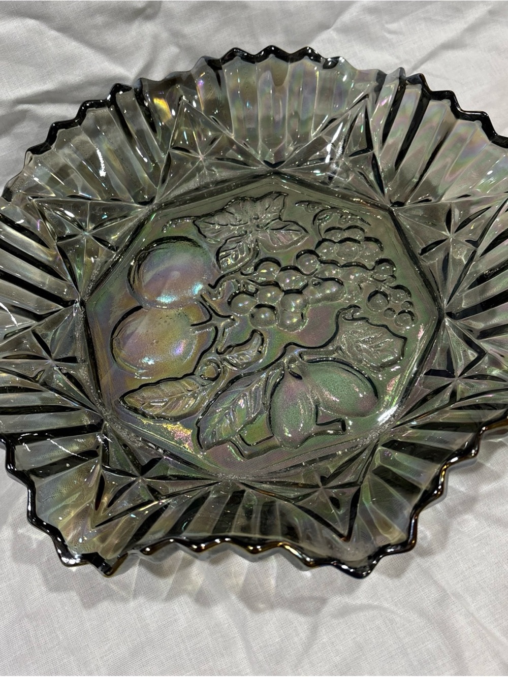 VTG Federal Glass Pioneer smoke carnival glass 11” bowl flawless MCM